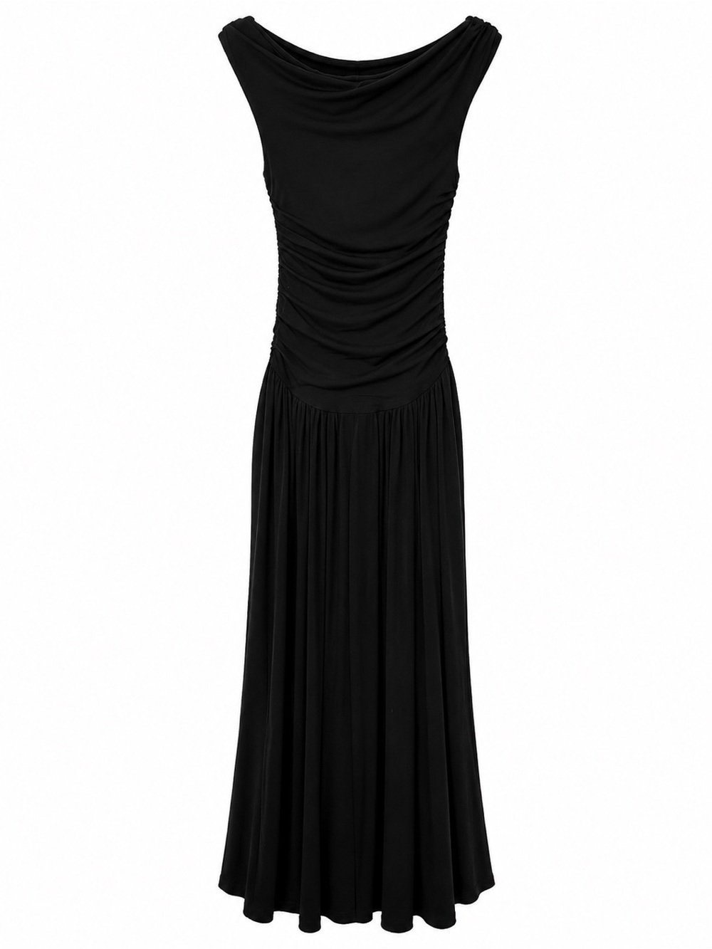 Black Draped Neck Ruched Maxi Dress Size S